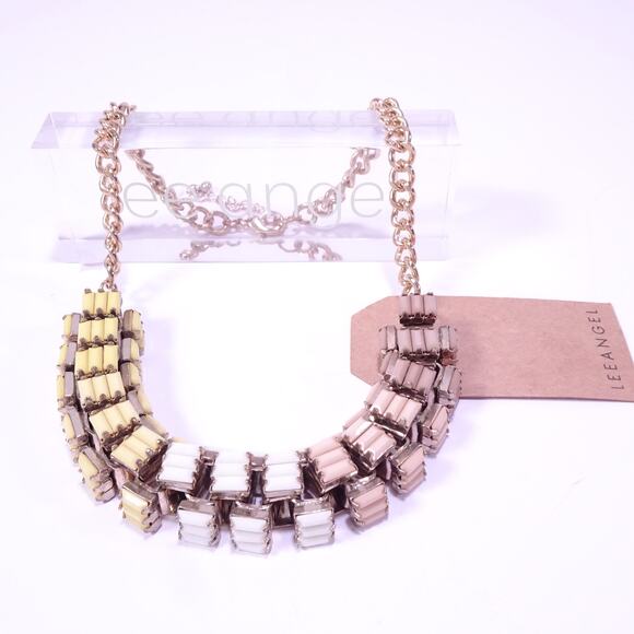 Lee Angel Neiman Marcus Cabochon Ombre Box Link Necklace NWT 398 Yellow White - Picture 7 of 9